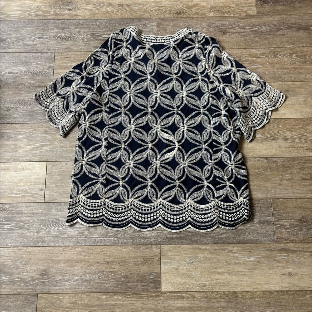 Solitaire Tunic Top Sz 1X Embroidered Floral Blue Anthropologie Boho Peasant - Picture 5 of 5